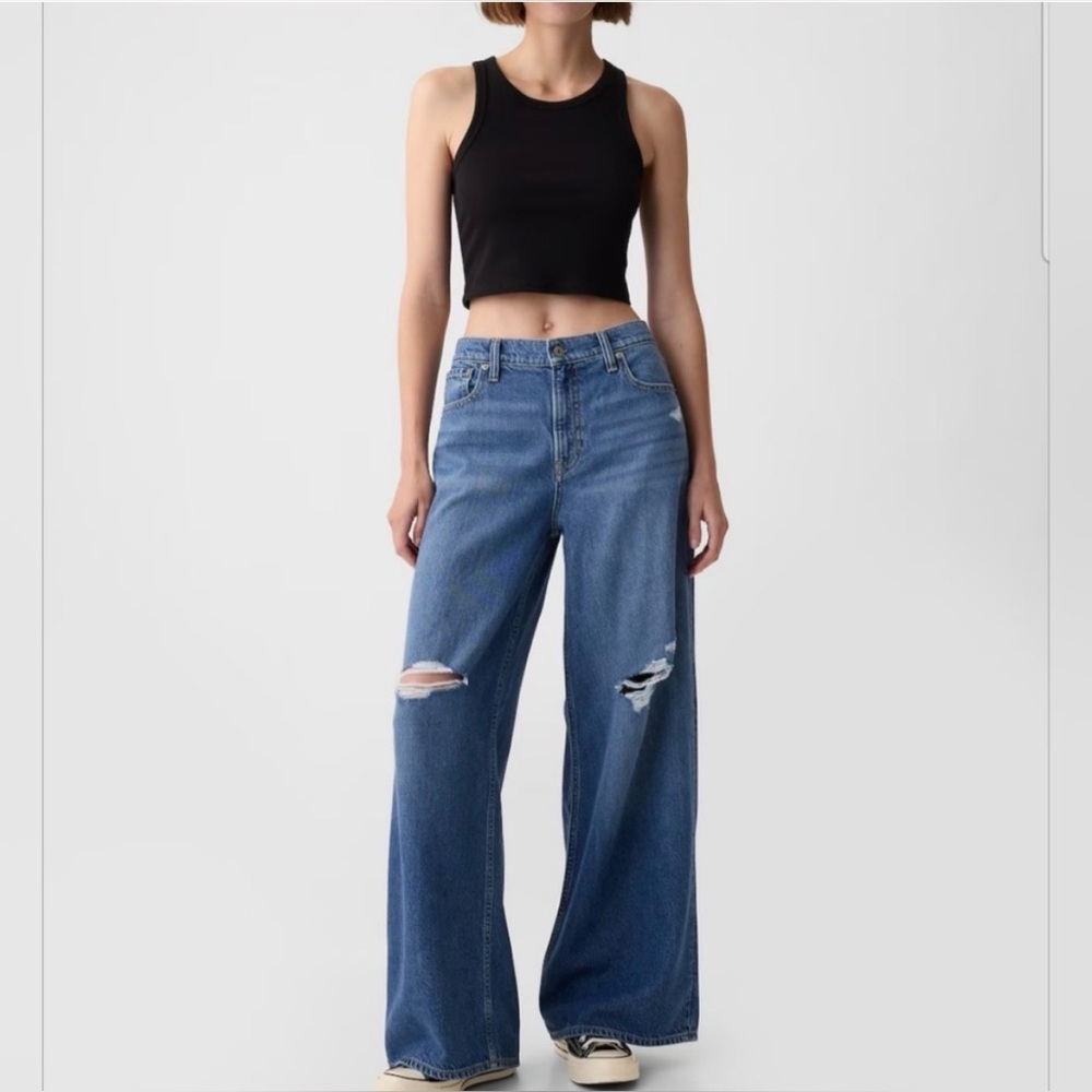 GAP Baggy Mid Rise Wide-Leg Distressed Jeans 8/29R